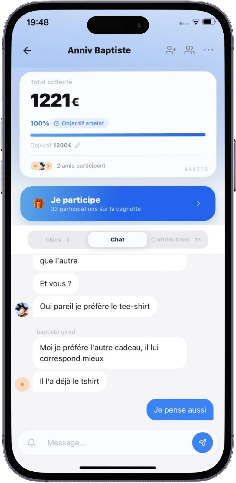 Unikado – chat intégré pour organiser sa cagnotte cadeau en groupe